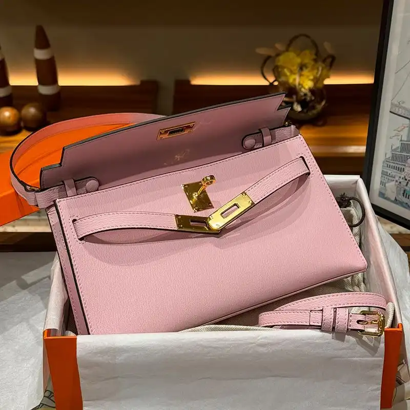 Cheap Hermes Kelly Elan Bag Chevre Leather Gold Hardware In Pink