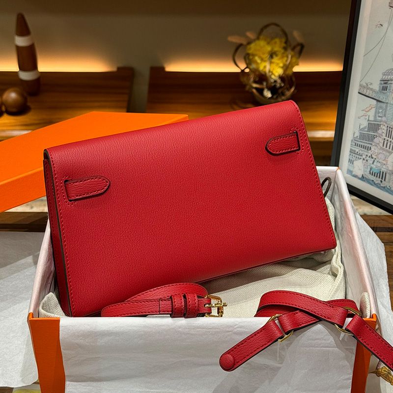 Hermes Kelly Elan Bag Chevre Leather Gold Hardware In Red