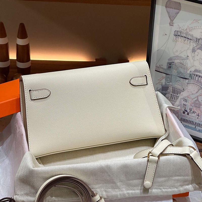 Hermes Kelly Elan Bag Chevre Leather Gold Hardware In White