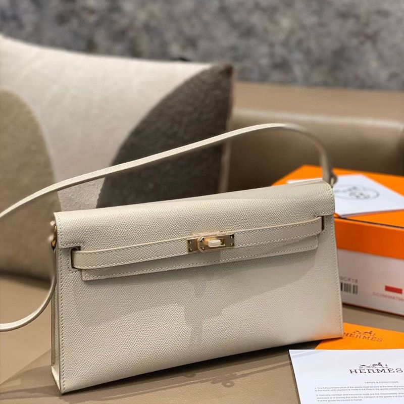 Hermes Kelly Elan Bag Epsom Leather Gold Hardware In White