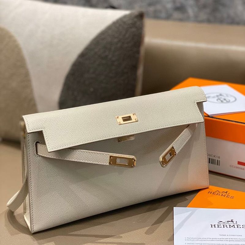 Hermes Kelly Elan Bag Epsom Leather Gold Hardware In White