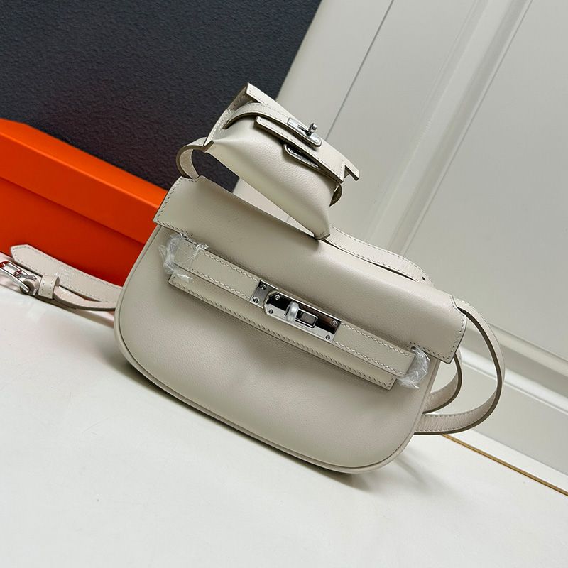 Hermes kelly Moove Bag Swift Leather Palladium Hardware In White