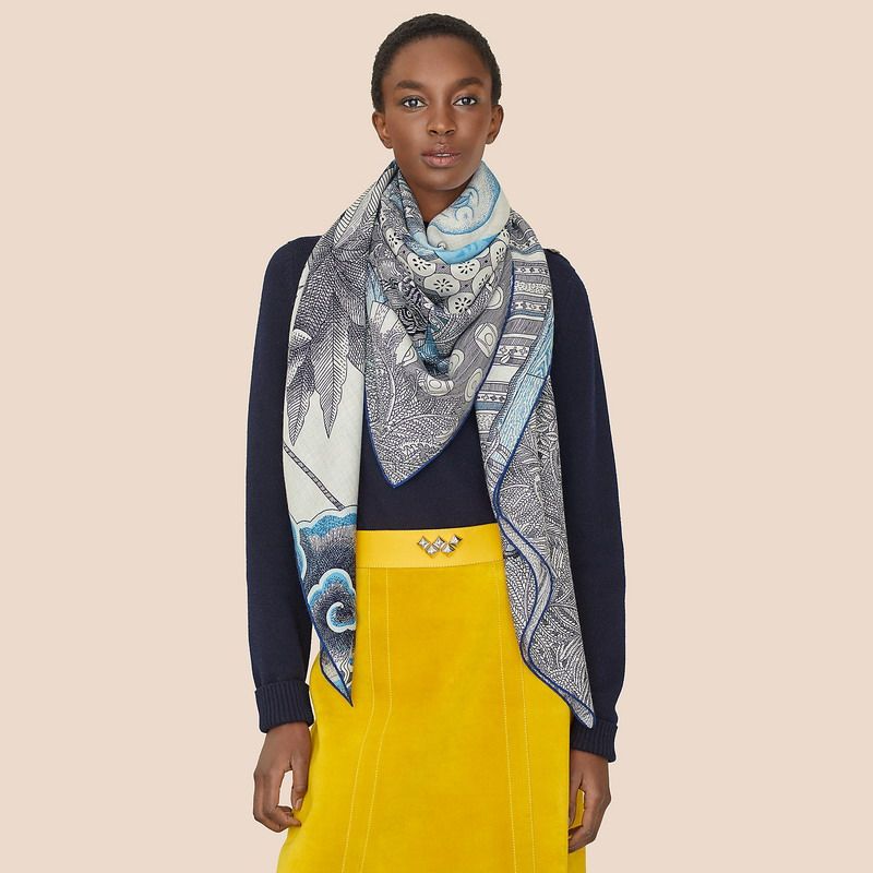 Hermes La Clairiere Shawl 140 In Blue