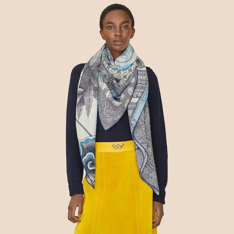 Affordable Hermes La Clairiere Shawl 140 In Blue