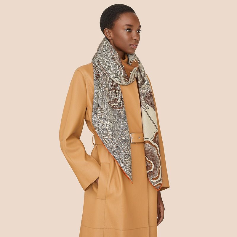 Hermes La Clairiere Shawl 140 In Brown