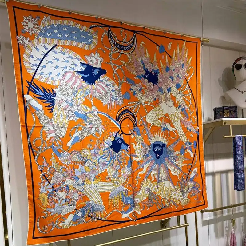 Hermes Le Sacre des Saisons Shawl 140 In Orange