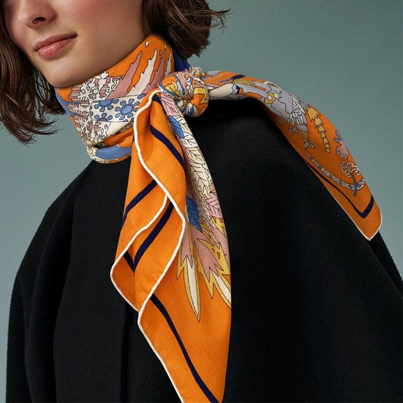 Hermes Le Sacre des Saisons Shawl 140 In Orange