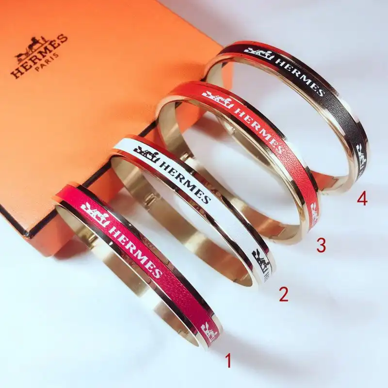 Hermes Logo Bangles Metal And Leather