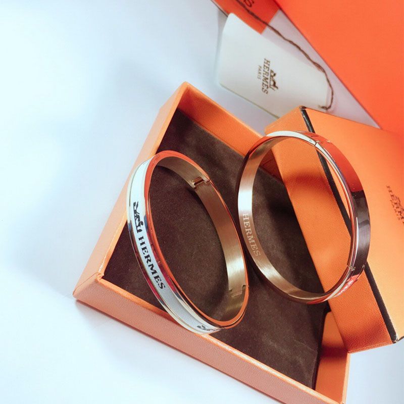 Hermes Logo Bangles Metal And Leather