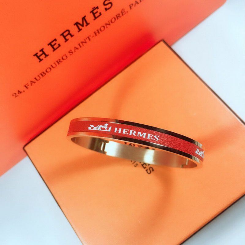 Hermes Logo Bangles Metal And Leather