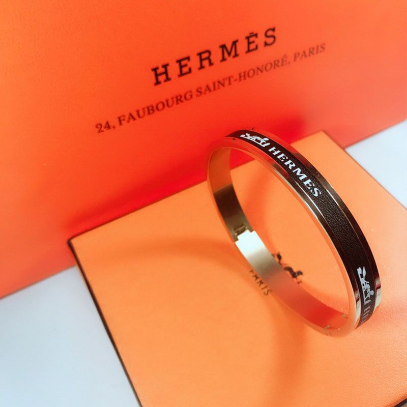 Hermes Logo Bangles Metal And Leather