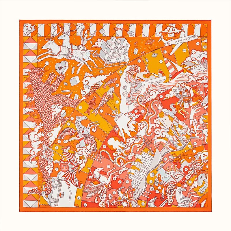 Hermes L Epopee D Hermes Detail Shawl 140 In Orange