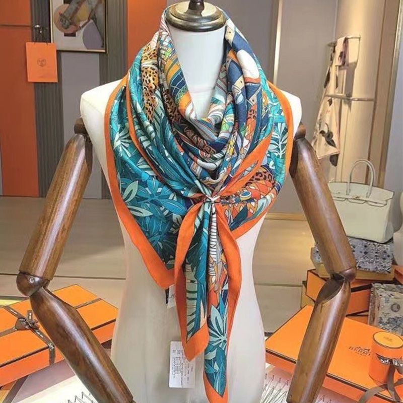 Hermes Les Douze Leopards Shawl 140 In Orange