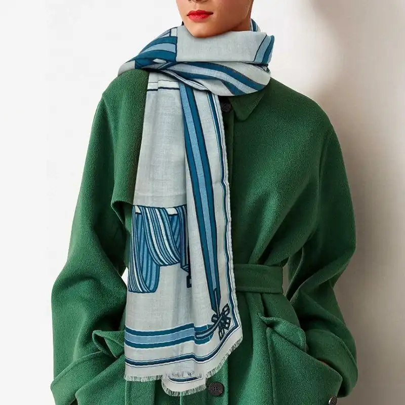 Cheap Hermes Les Sangles En Finesse Scarf In Blue