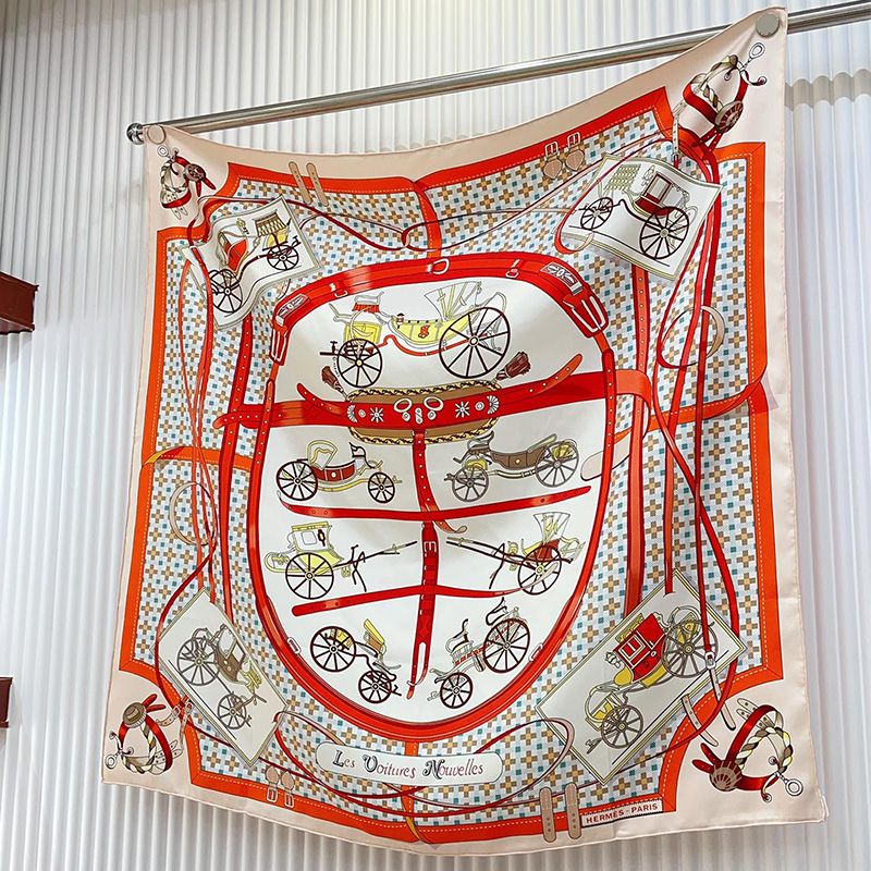 Hermes Les Voitures Nouvelles Scarf 90 In Orange