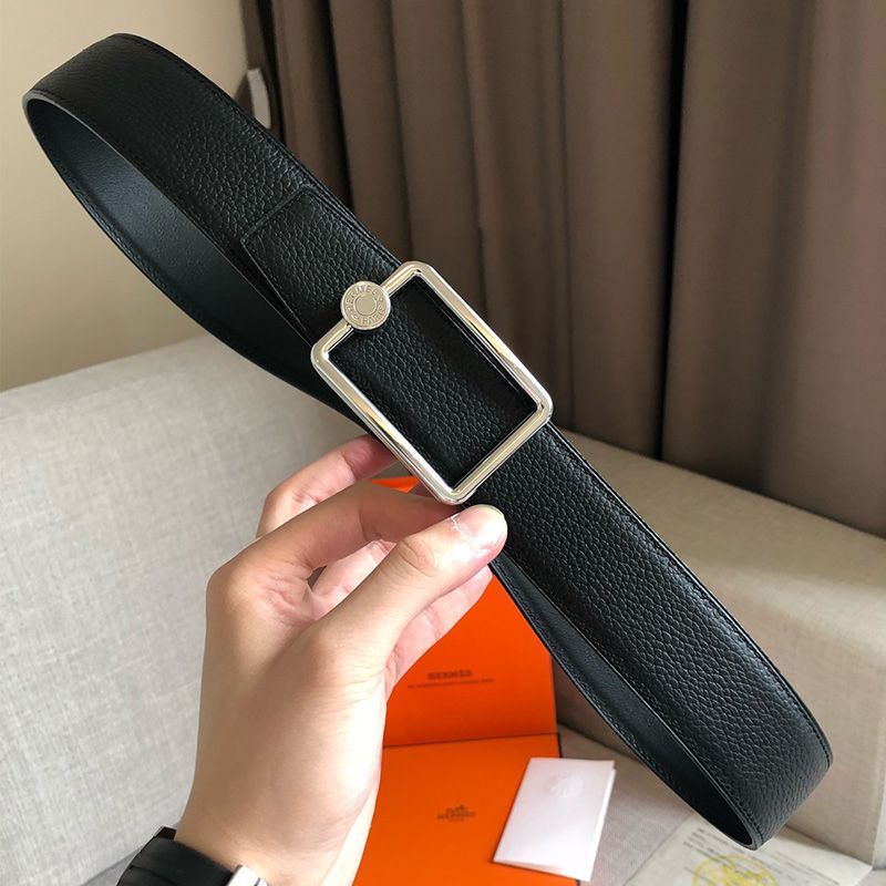 Hermes Letter Buckle 38 Reversible Belt Leather In Black