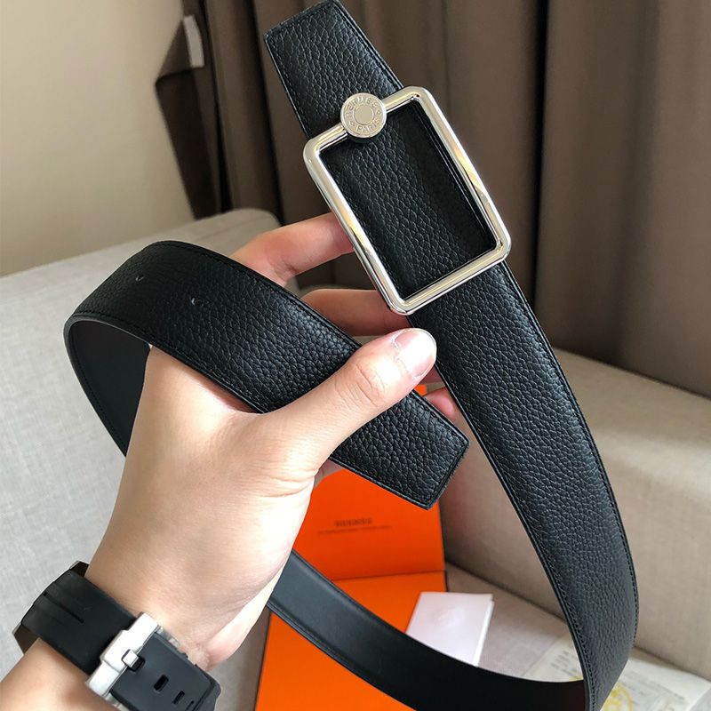 Hermes Letter Buckle 38 Reversible Belt Leather In Black