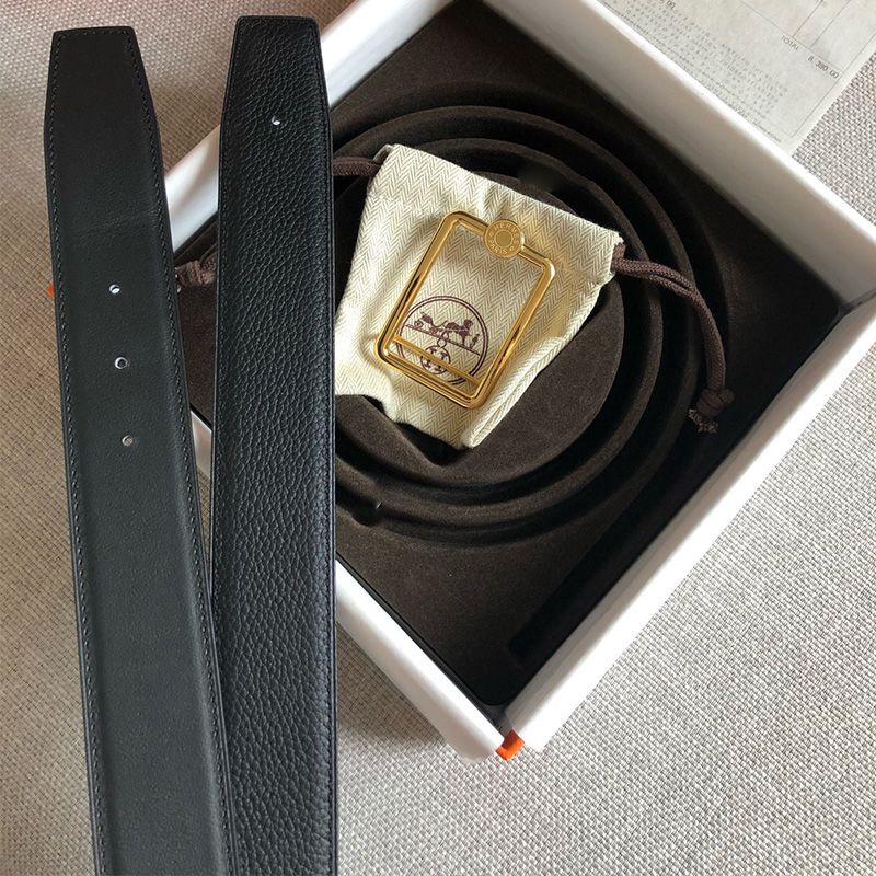 Hermes Letter Buckle 38 Reversible Belt Leather In Black