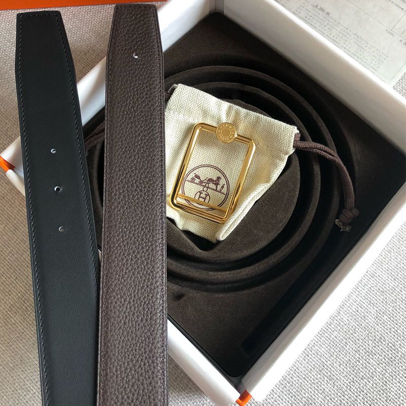 Hermes Letter Buckle 38 Reversible Belt Leather In Coffee Black