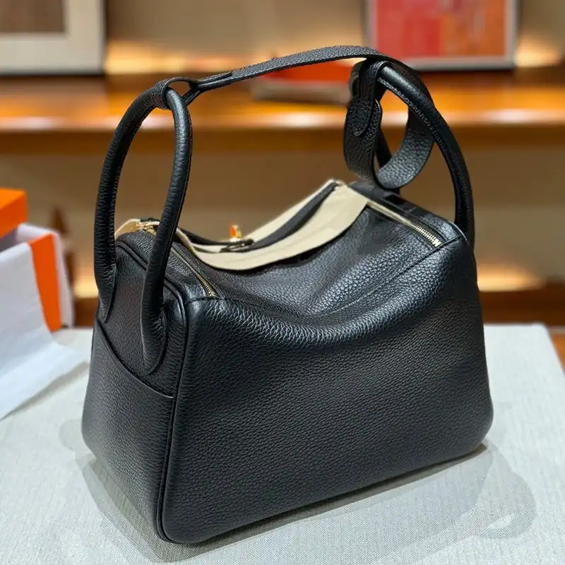 Affordable Hermes Lindy Bag Clemence Leather Gold Hardware In Black