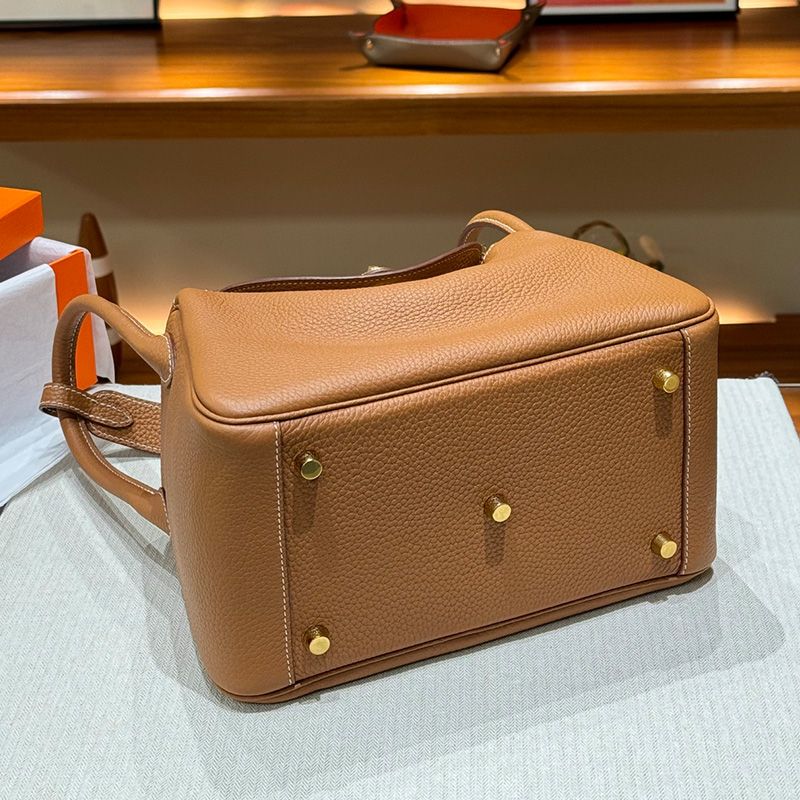 Hermes Lindy Bag Clemence Leather Gold Hardware In Brown