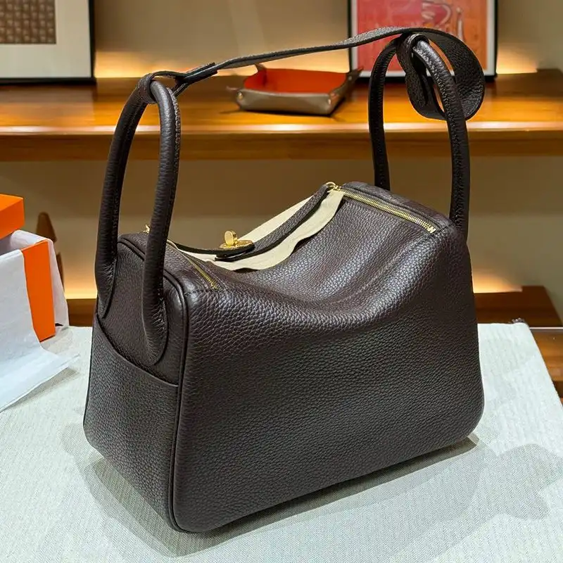 Affordable Hermes Lindy Bag Clemence Leather Gold Hardware In Coffee