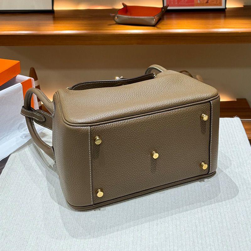 Hermes Lindy Bag Clemence Leather Gold Hardware In Grey