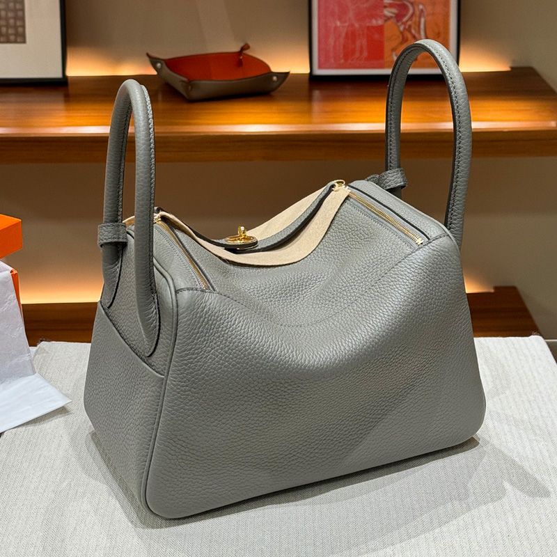 Hermes Lindy Bag Clemence Leather Gold Hardware In Khaki