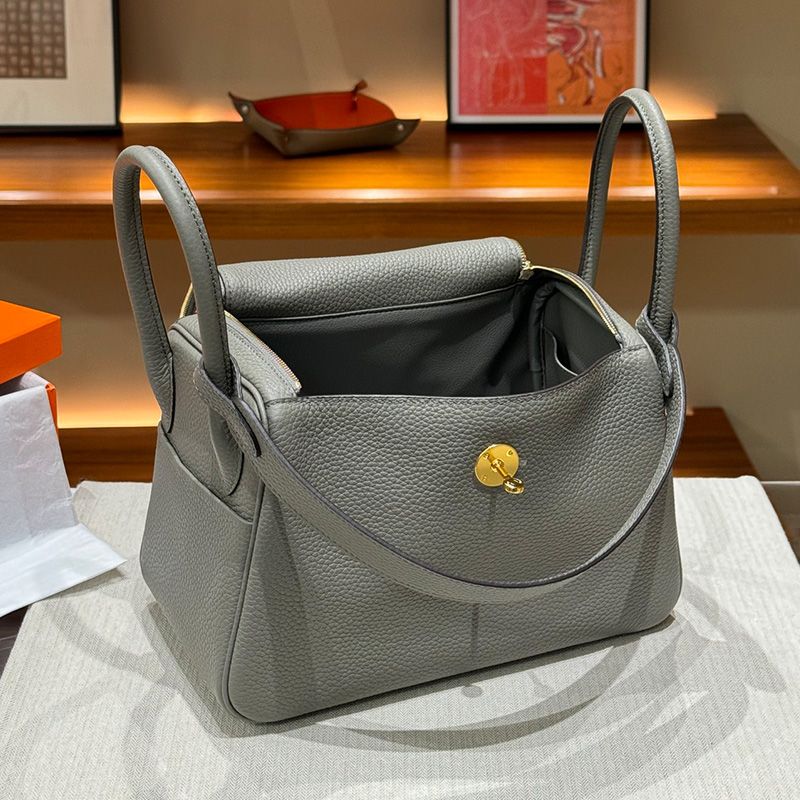 Hermes Lindy Bag Clemence Leather Gold Hardware In Khaki