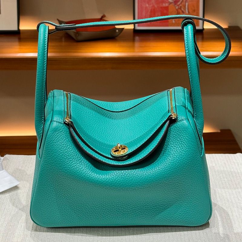 Hermes Lindy Bag Clemence Leather Gold Hardware In Sky Blue