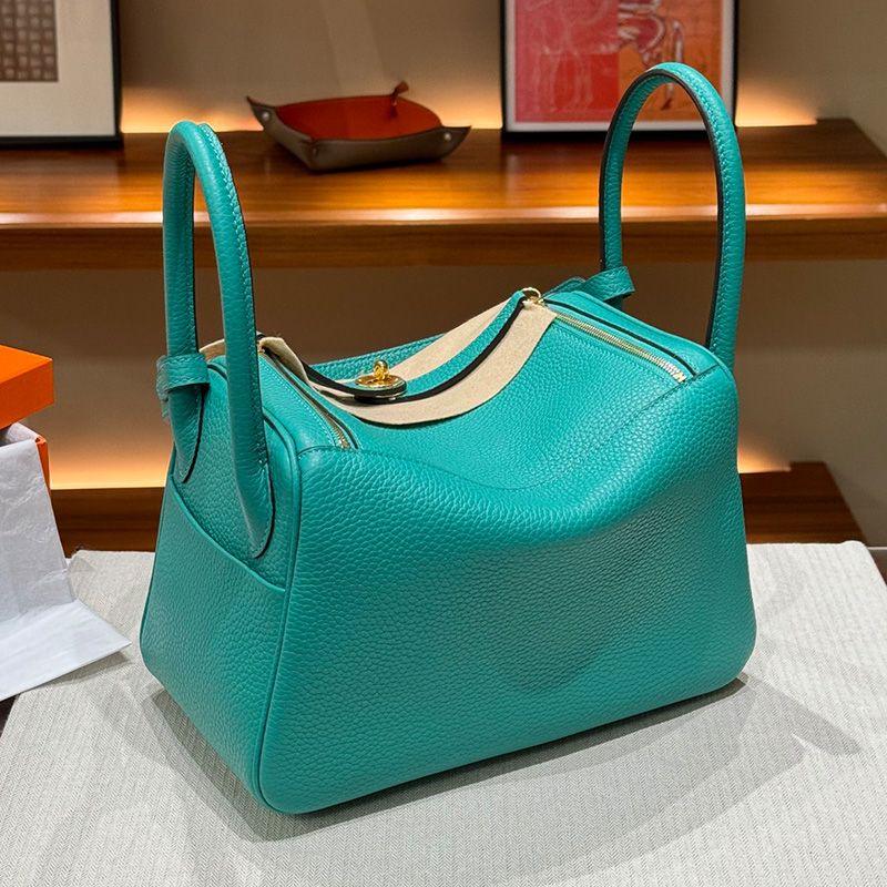 Hermes Lindy Bag Clemence Leather Gold Hardware In Sky Blue