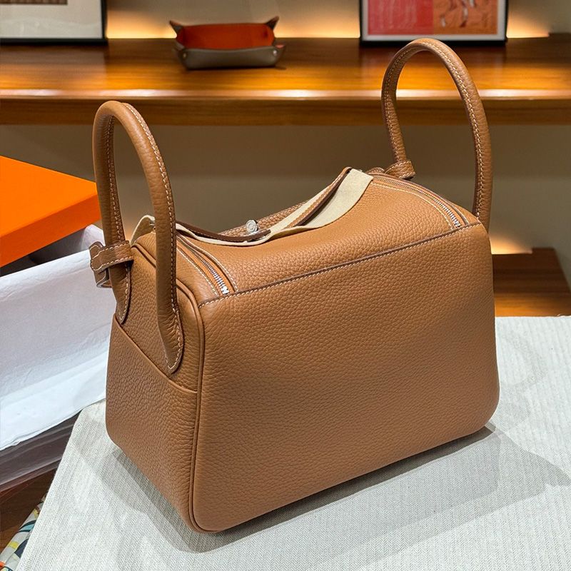 Hermes Lindy Bag Clemence Leather Palladium Hardware In Brown