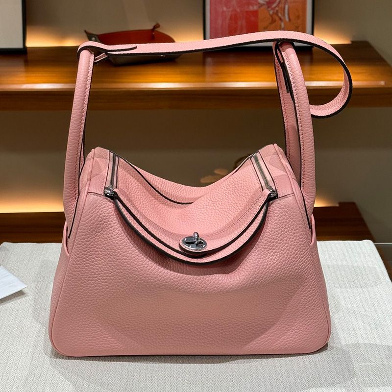 Hermes Lindy Bag Clemence Leather Palladium Hardware In Cherry