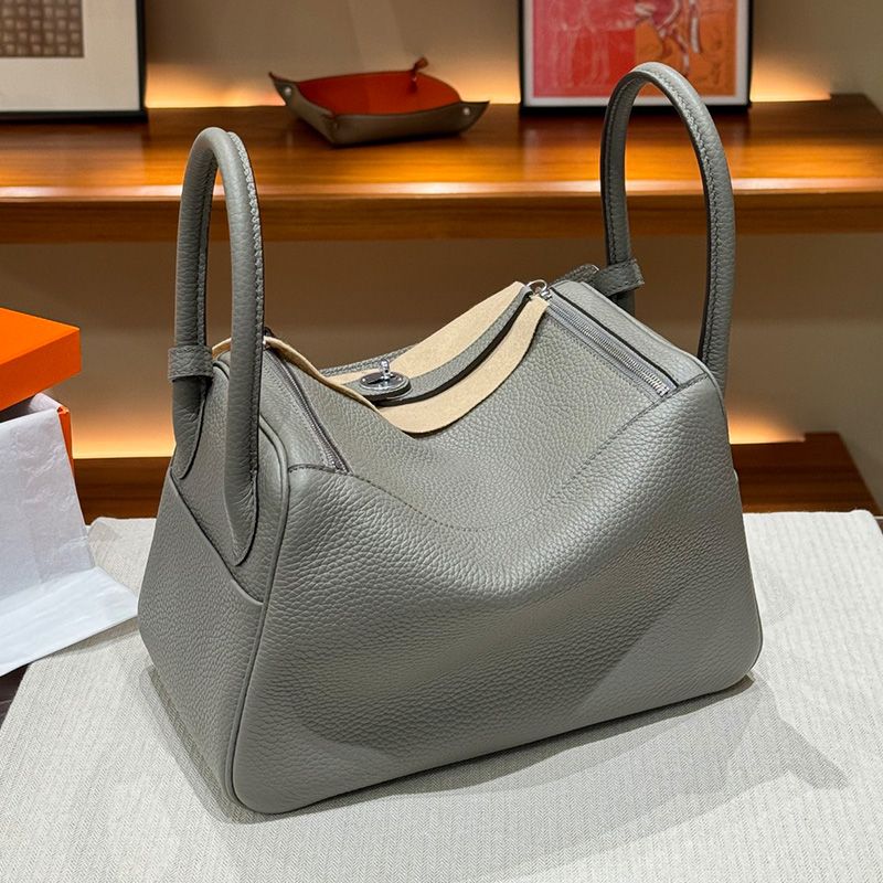 Hermes Lindy Bag Clemence Leather Palladium Hardware In Marble