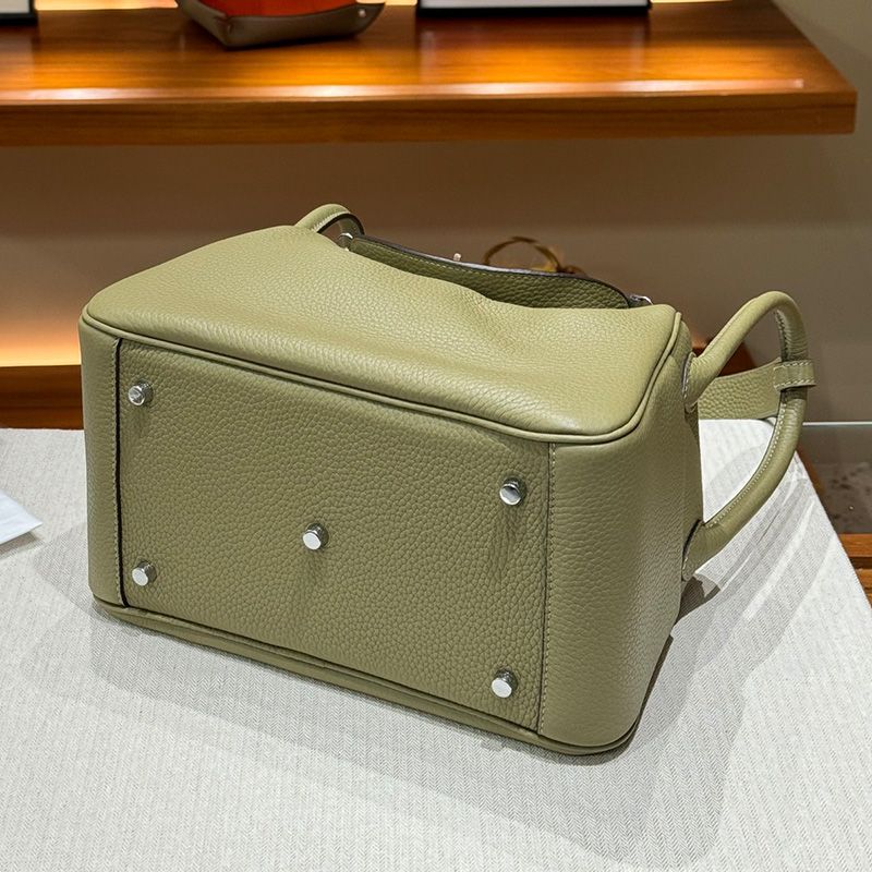 Hermes Lindy Bag Clemence Leather Palladium Hardware In Olive