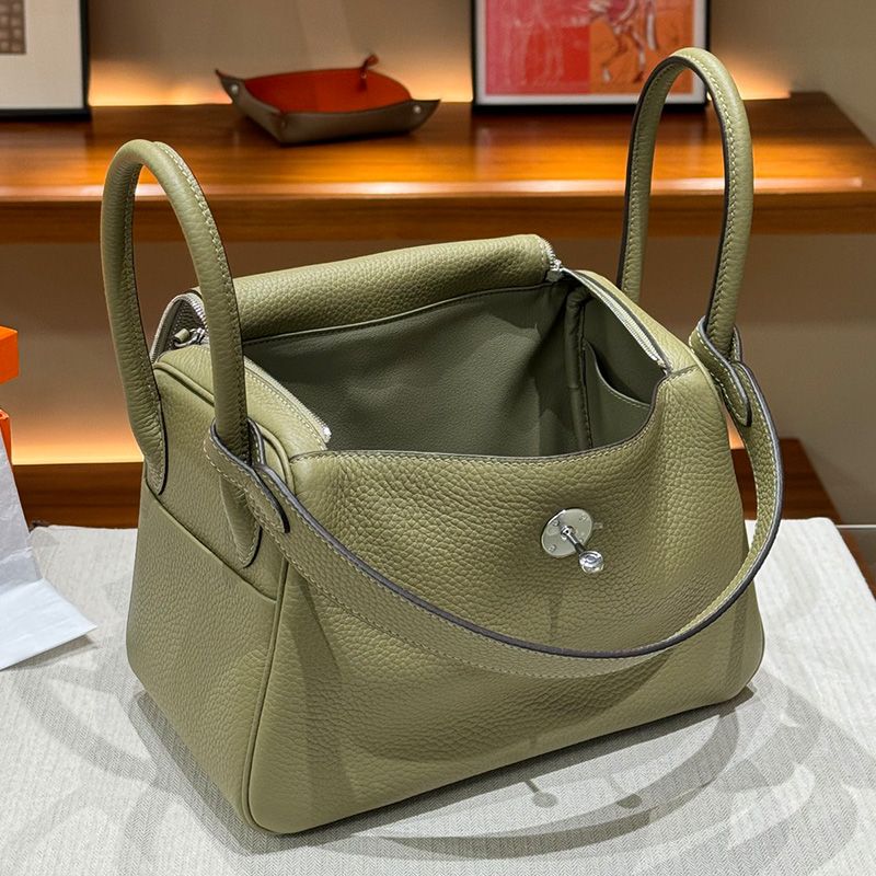 Hermes Lindy Bag Clemence Leather Palladium Hardware In Olive