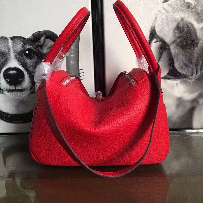 Hermes Lindy Bag Clemence Leather Palladium Hardware In Red