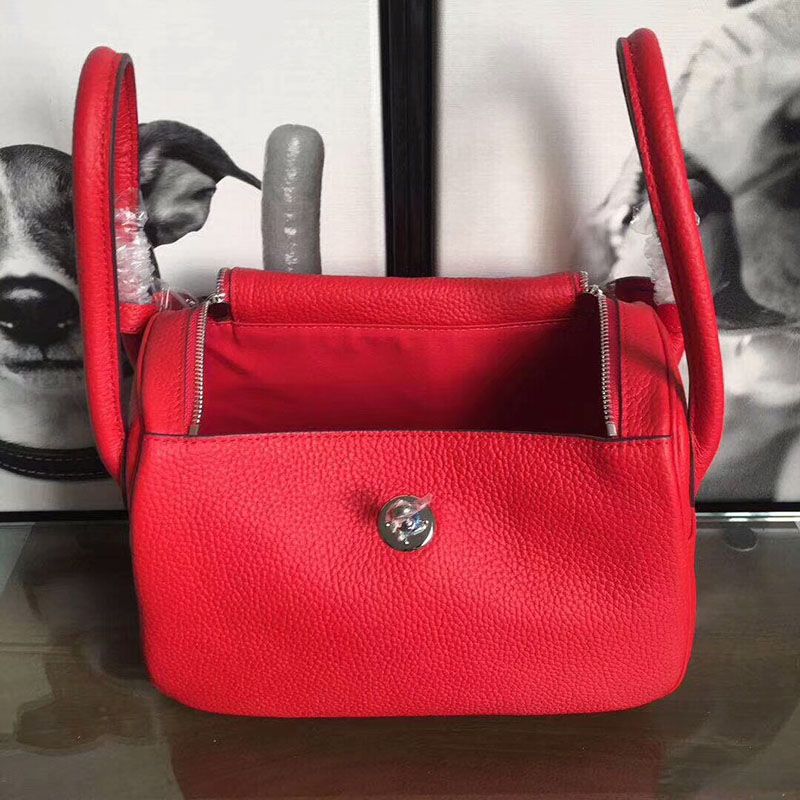 Hermes Lindy Bag Clemence Leather Palladium Hardware In Red