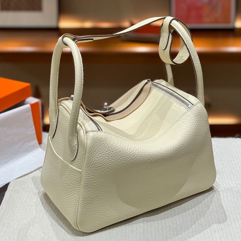 Hermes Lindy Bag Clemence Leather Palladium Hardware In White