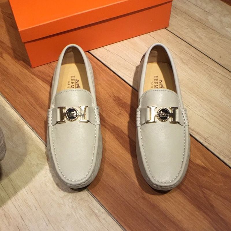 Hermes Loafers Men Togo Leather In Beige