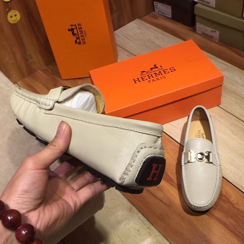 Hermes Loafers Men Togo Leather In Beige