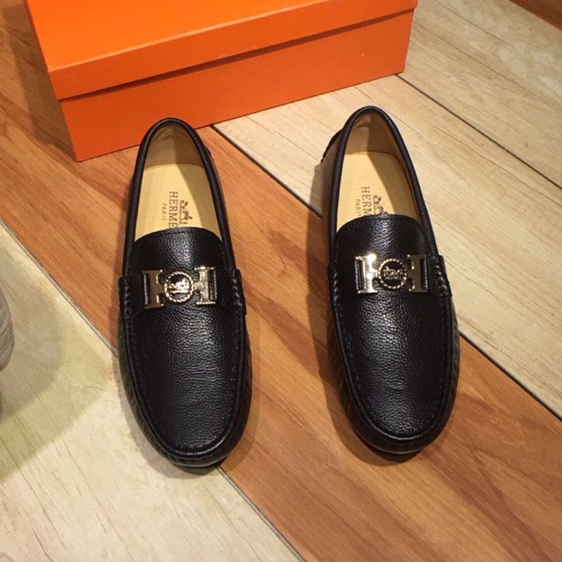 Hermes Loafers Men Togo Leather In Black