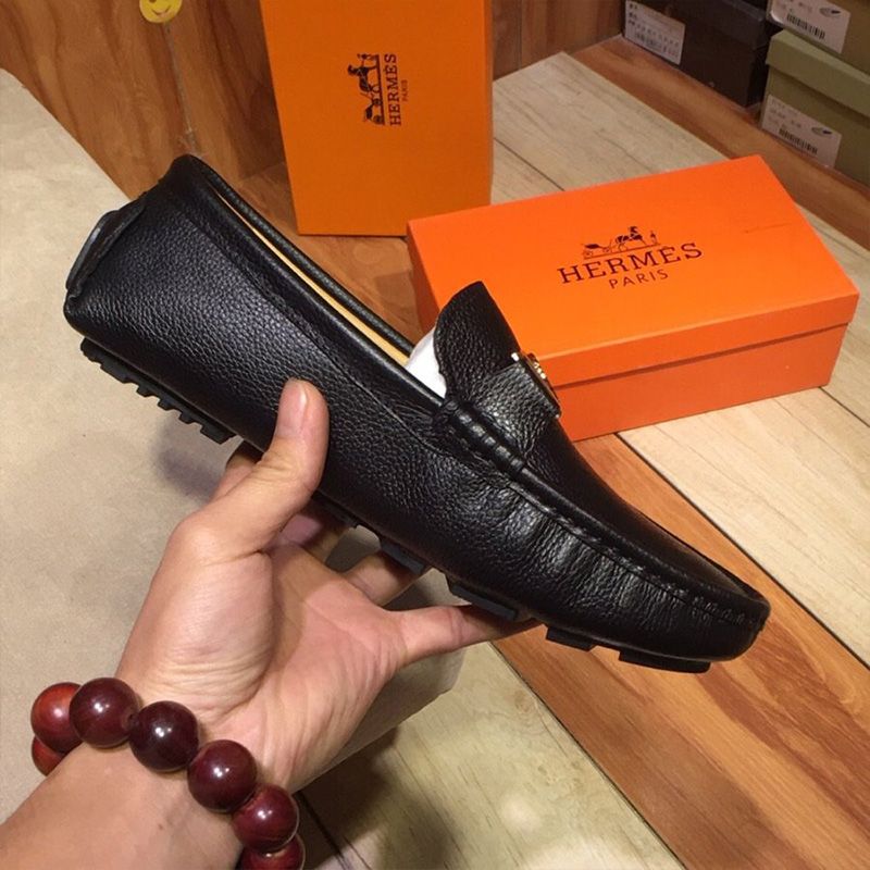 Hermes Loafers Men Togo Leather In Black