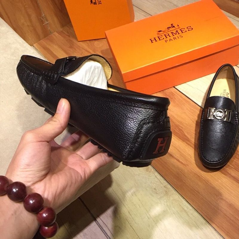 Hermes Loafers Men Togo Leather In Black