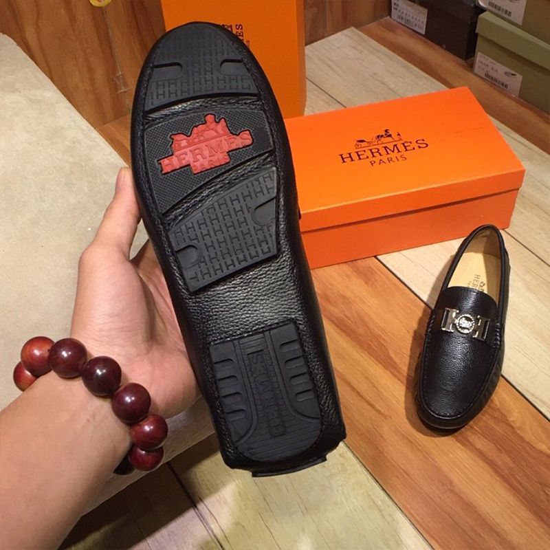 Hermes Loafers Men Togo Leather In Black