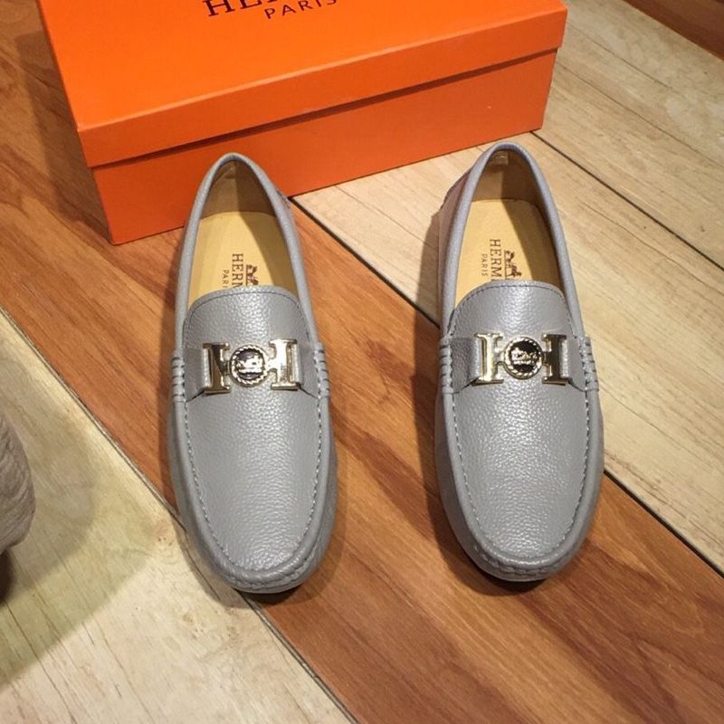 Hermes Loafers Men Togo Leather In Grey