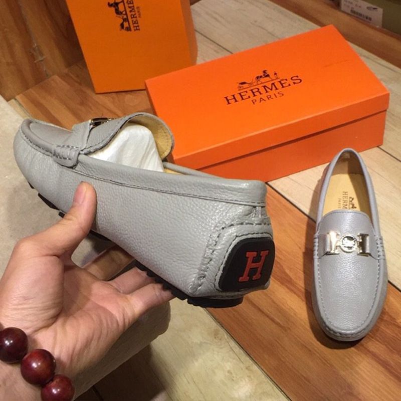 Hermes Loafers Men Togo Leather In Grey