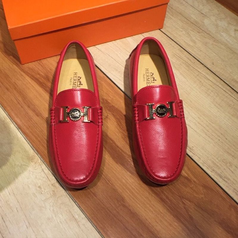 Hermes Loafers Men Togo Leather In Red