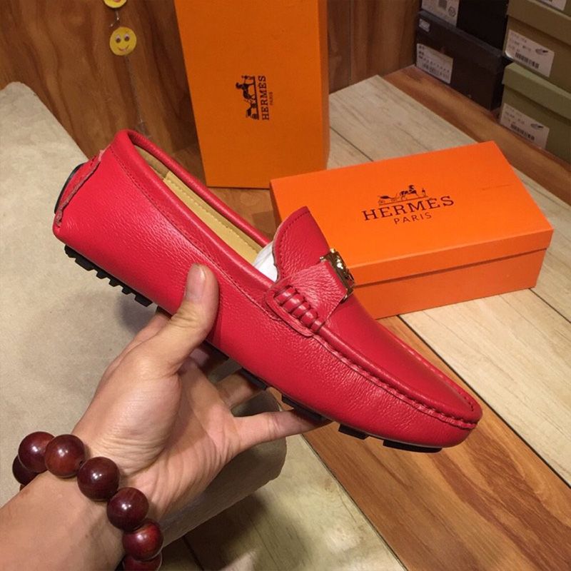 Hermes Loafers Men Togo Leather In Red