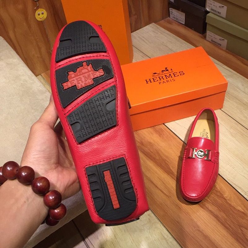 Hermes Loafers Men Togo Leather In Red